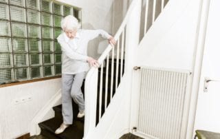 Woman going down stairs